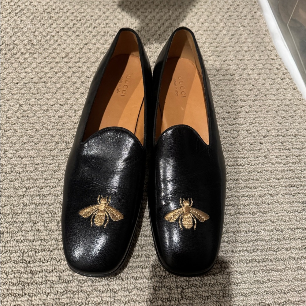 Gucci Black Loafers with Gold Bee Detail